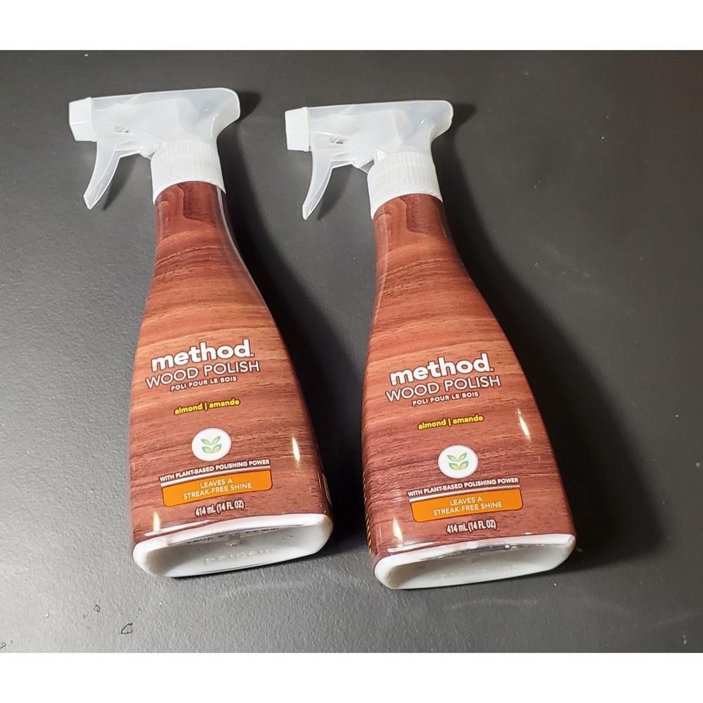 Set Of 2- Method Wood Polish Almond Scent Plant Based Streak-Free Shine 14 oz
